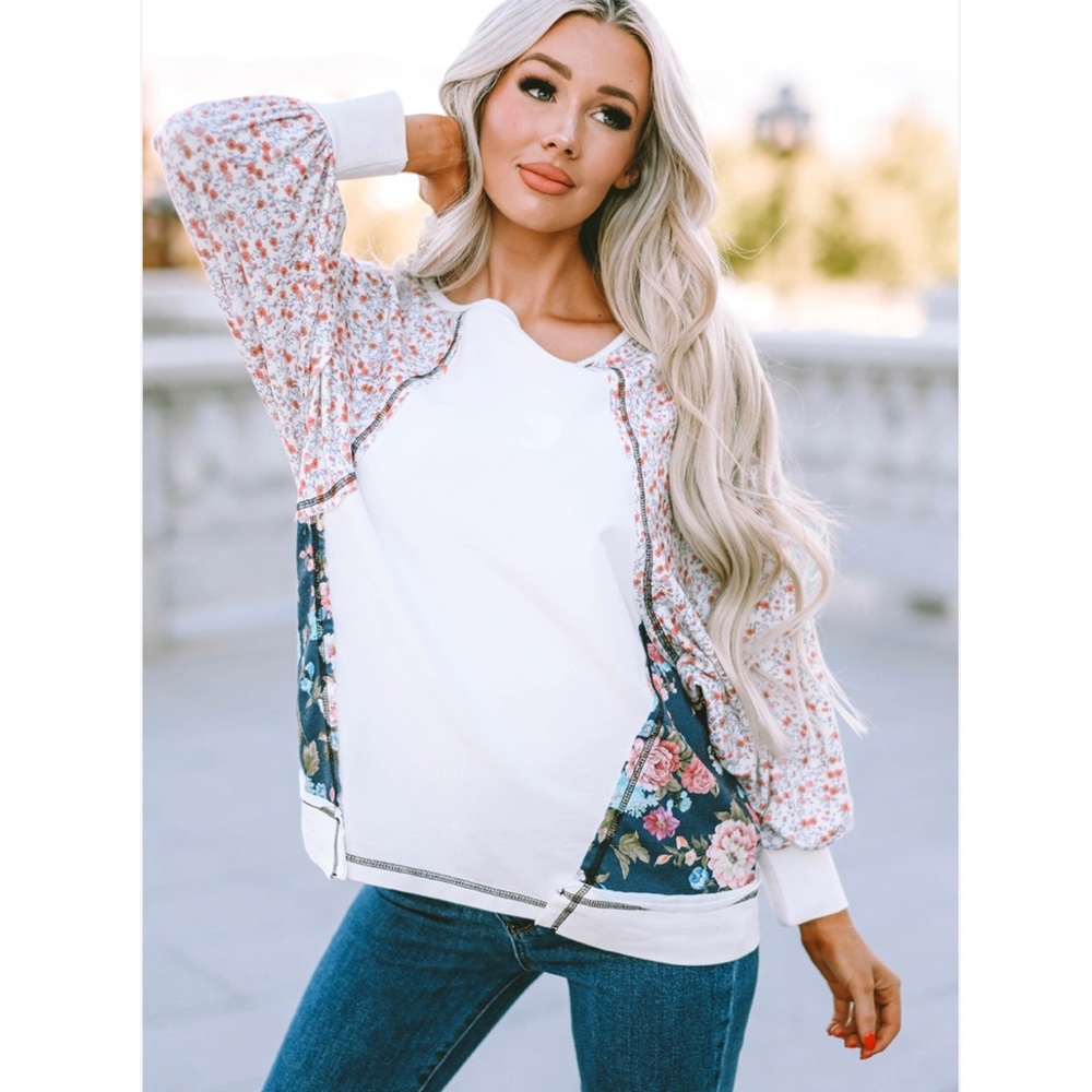 Dolman Sleeve Floral  Patchwork Top - Picture 2 of 4